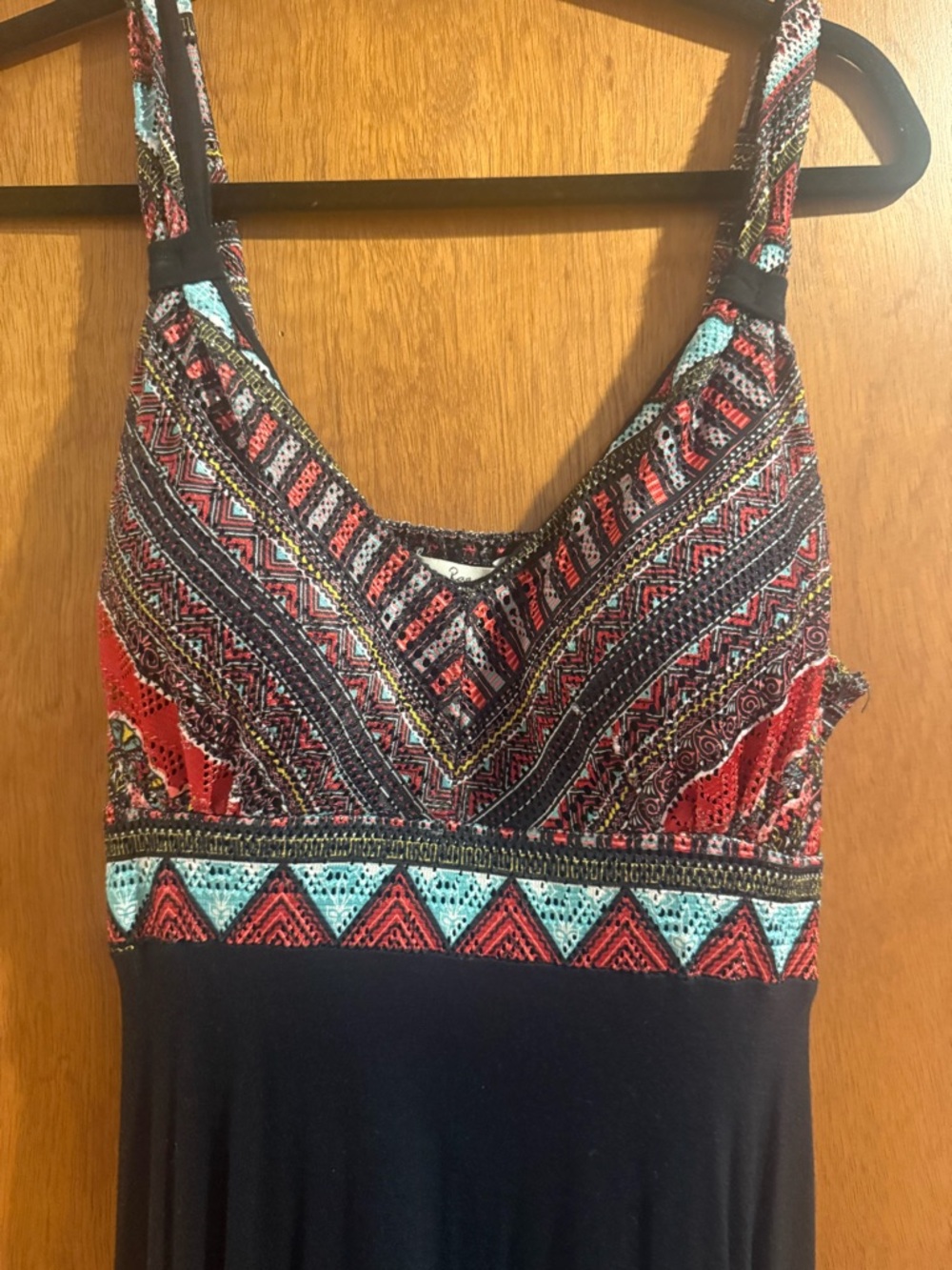 American Rag Black Midi Dress with Red & Teal Patterned Bodice - Picture 2 of 8